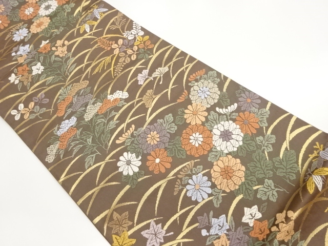 JAPANESE FUKURO OBI / KARA-ORI / WOVEN AUTUMN FLOWERS